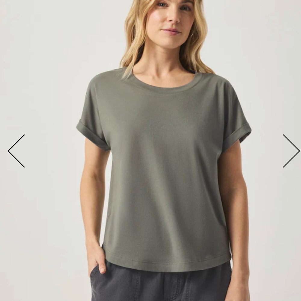 Splendid Skye Short Sleeve Slub Tee- Olive Branch- M